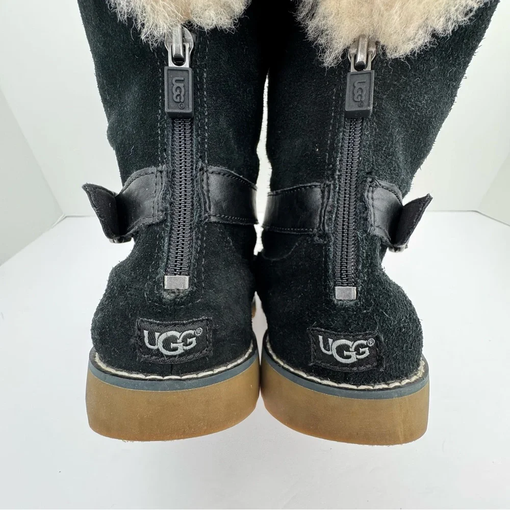 UGG Nessa Boots shearling lined black suede mid calf boots size 2.